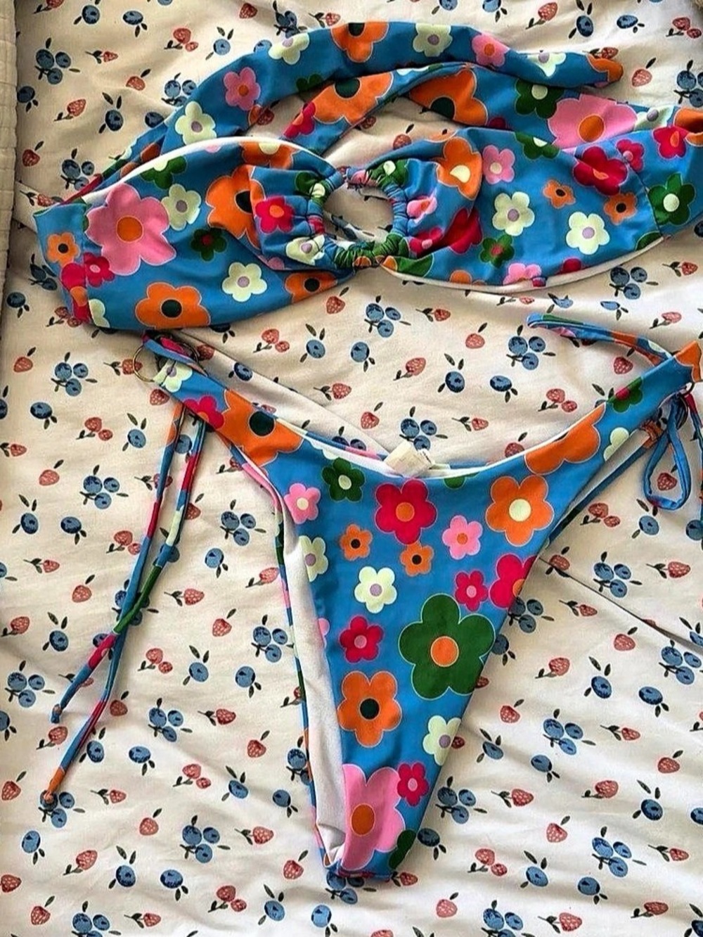 Floral Bikini Set in Blue & Pink